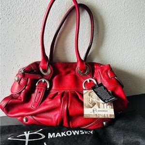 B Makowski Red Genuine Soft Leather New W/ Tags & Dust Bag